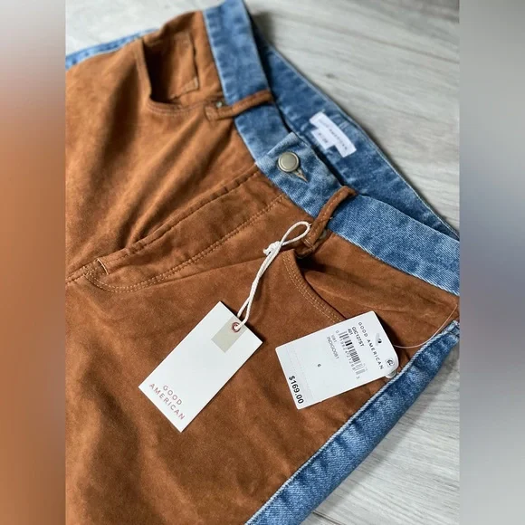 Good American-Icon Mixed Media Denim & Faux Suede Pants. NWT, never worn. - Picture 4 of 4